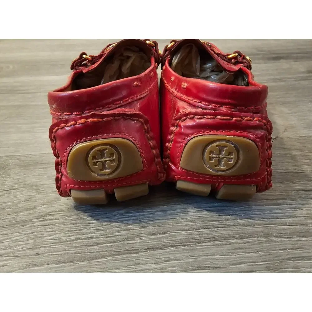 Tory Burch Womens Red Crinkled Patent Leather Driving Loafers Moccasins Size 7M